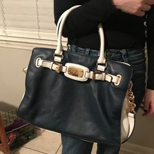 Michael Kors navy blue and white bag